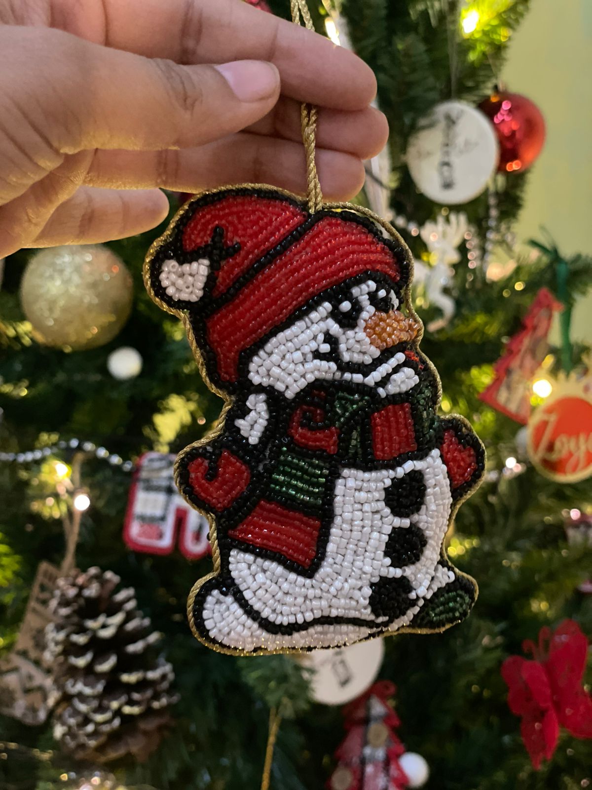Fitoori Banjaaran's Hand Embroidered Christmas Snowman Charm